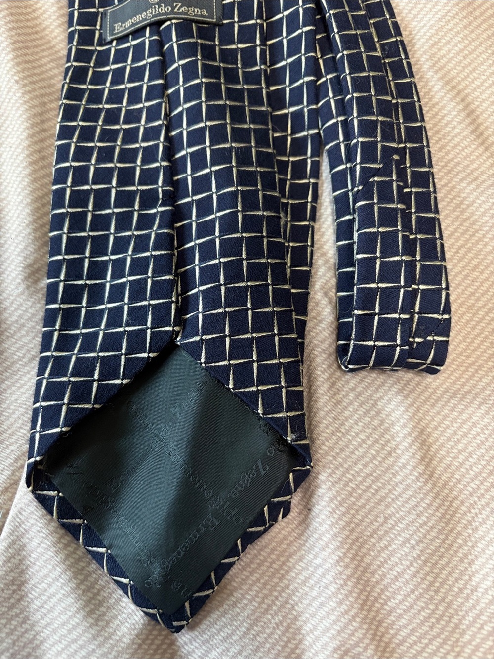 Ermenegildo Zegno Silk Navy Checkered Like New Tie - Picture 6 of 6